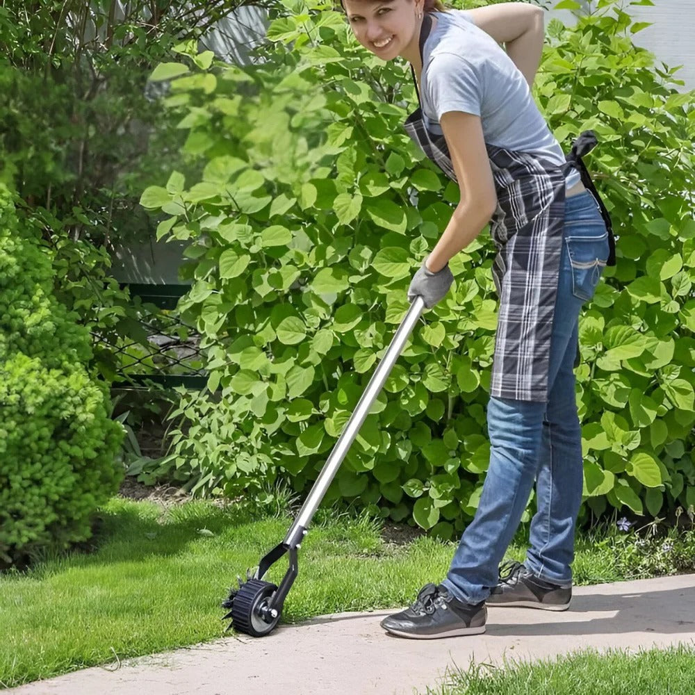 Adjustable Manual Lawn Edger with Rolling Base and Ergonomic Handle