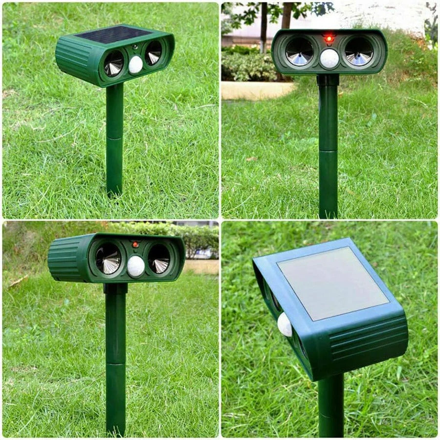 Motion Sensing Animal Repeller with Solar Power and Ultrasonic Sound, LED Flash