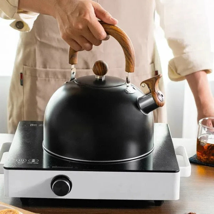 Stovetop Whistling Kettle with Even Heat Base and Insulated Handle for All Cooktops