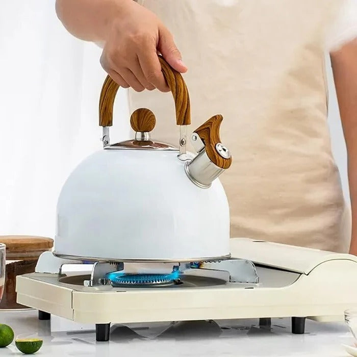 Stovetop Whistling Kettle with Even Heat Base and Insulated Handle for All Cooktops