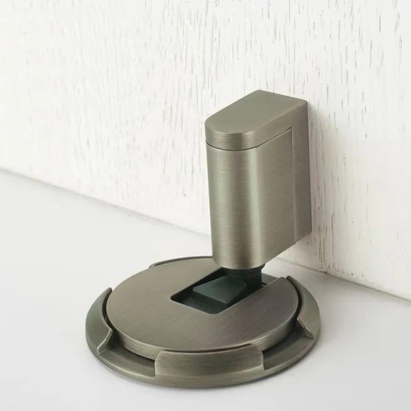 Adjustable Door Stopper with Locking Grip and Dual Installation, Zinc Alloy