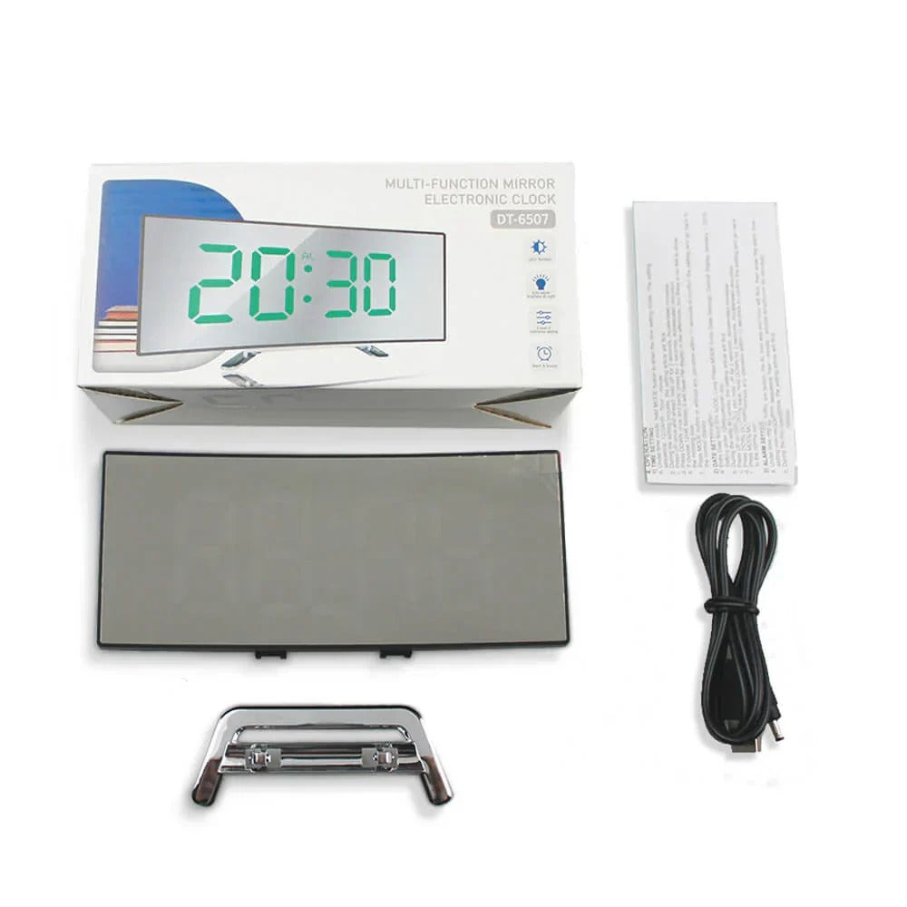 LED Digital Clock with Curved Frame and Adjustable Brightness, Alarm Function