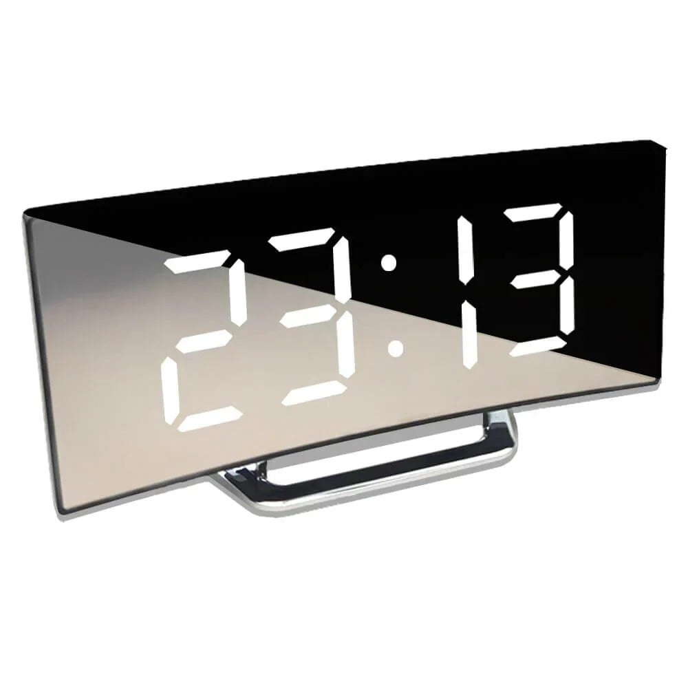 LED Digital Clock with Curved Frame and Adjustable Brightness, Alarm Function