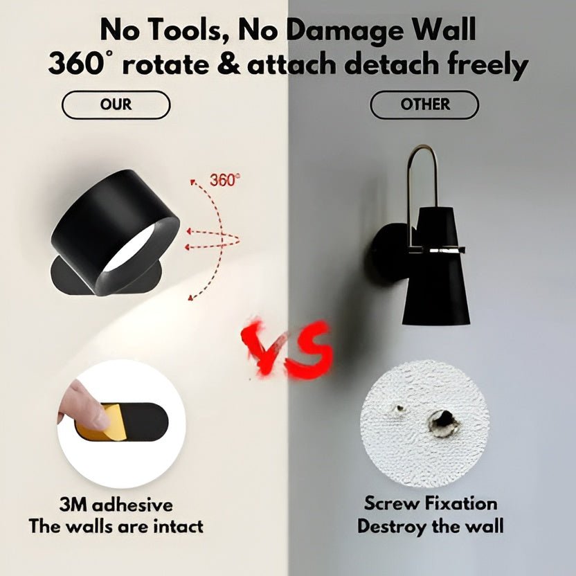 Cordless Wall Light with Magnetic Rotation and Touch Control, 3 Color Temperatures - Alverraliving