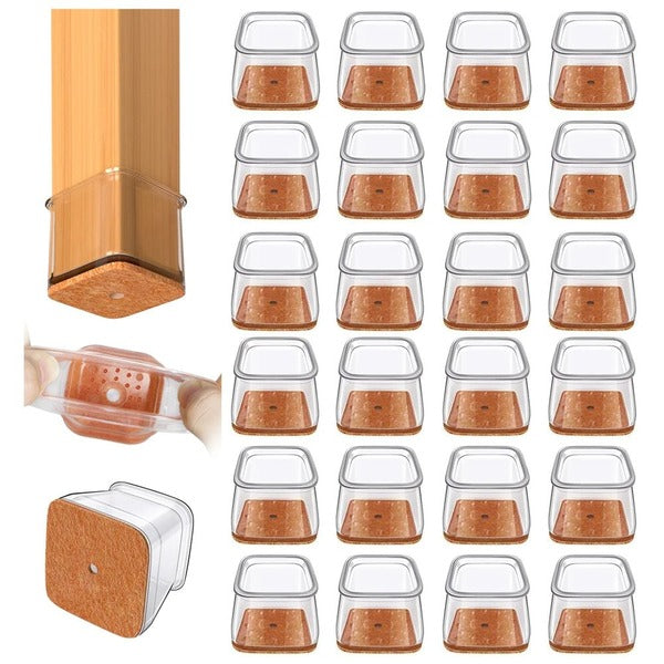 Chair Leg Floor Protectors, 24-Piece Square Set with Noise Reduction