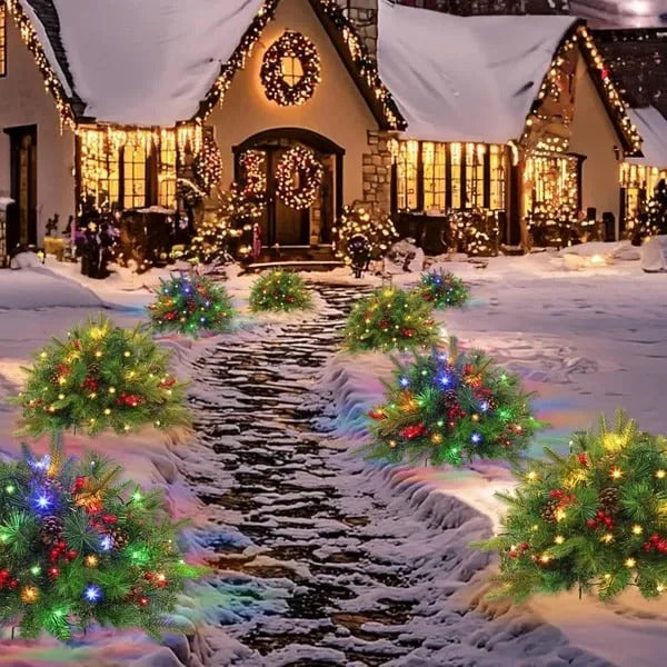 Battery Operated Evergreen Urn Filler with 35 Warm White LED Lights and Timer