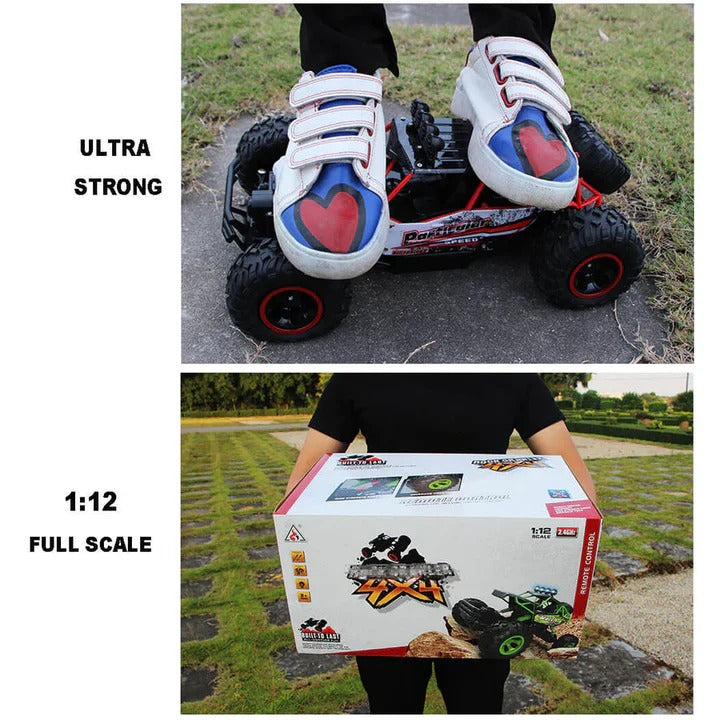 Rechargeable 1:12 Scale 4WD Remote Control Monster Truck with Two Battery Packs and a 2.4GHz Controller