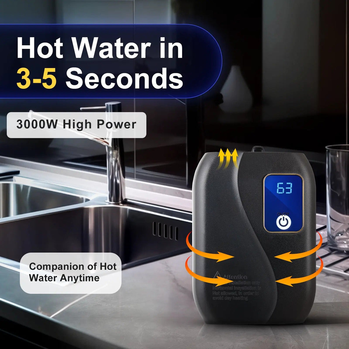 Electric Tankless Water Heater with LED Temperature Display and Safety Sensors