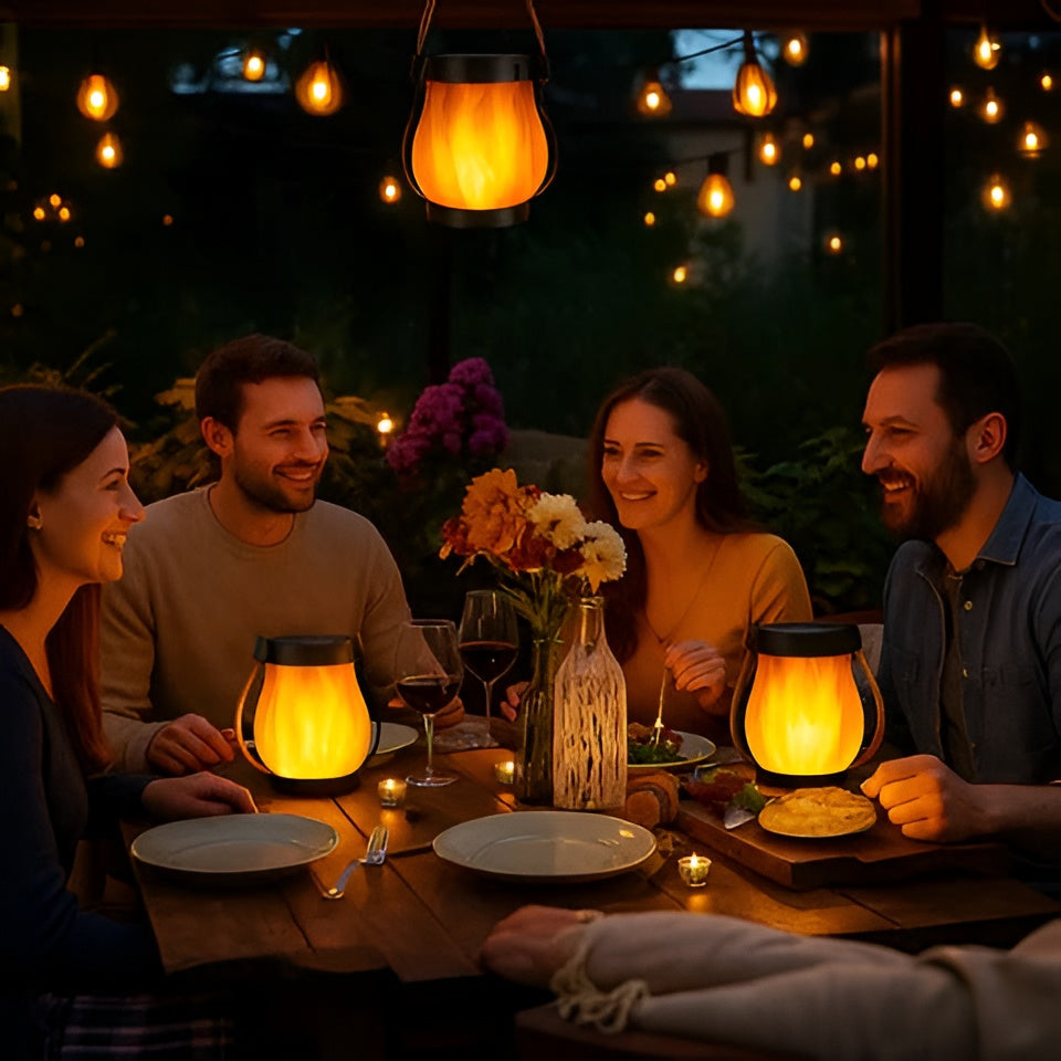 Flame Effect Solar Lantern with Dual Light Modes and USB Charging