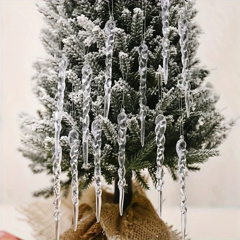 Clear Icicle Ornaments with Light Reflecting Surface, 12-Piece Set