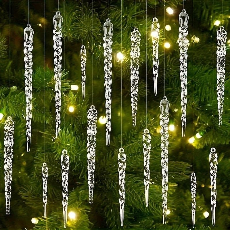 Clear Icicle Ornaments with Light Reflecting Surface, 12-Piece Set