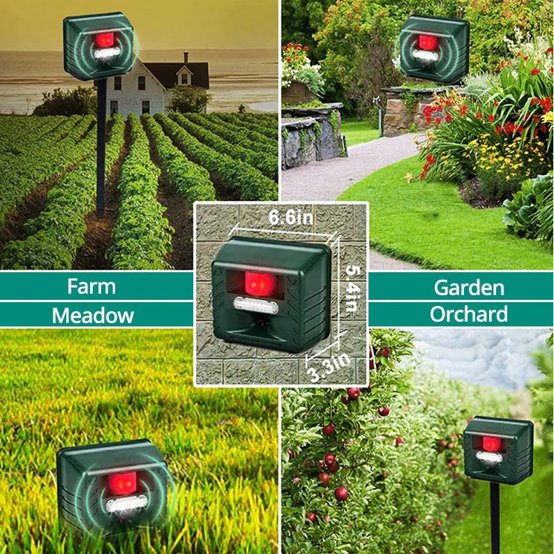 Ultrasonic Animal Repeller with Motion Sensor and 170-Degree Coverage for Gardens