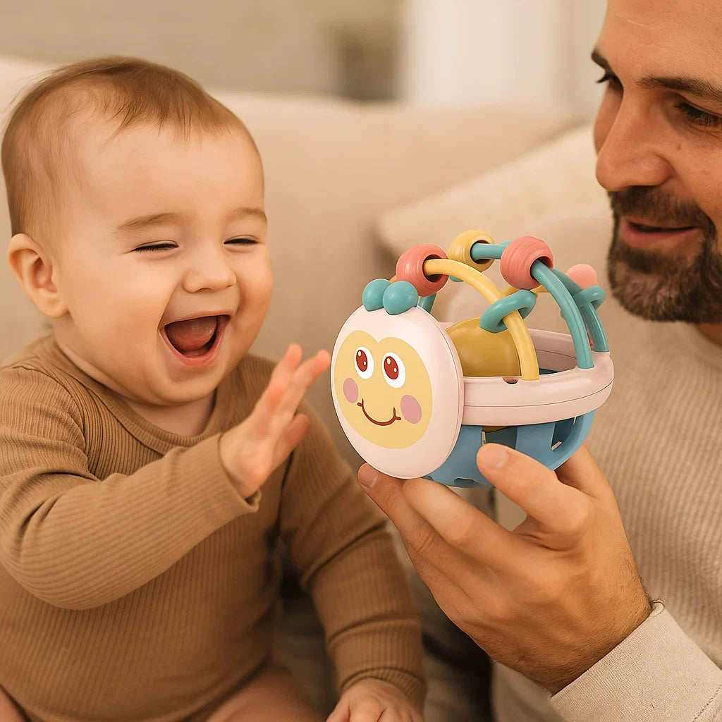 Textured Play Ball with Movable Rings and Massaging Surfaces for Teething Babies