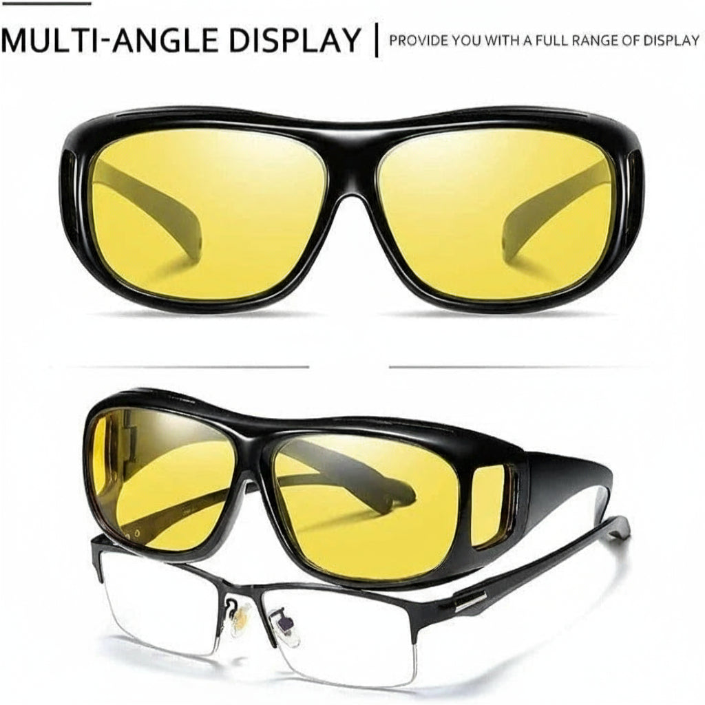 Night Vision Driving Glasses with Yellow Tint and Wraparound Side Shields