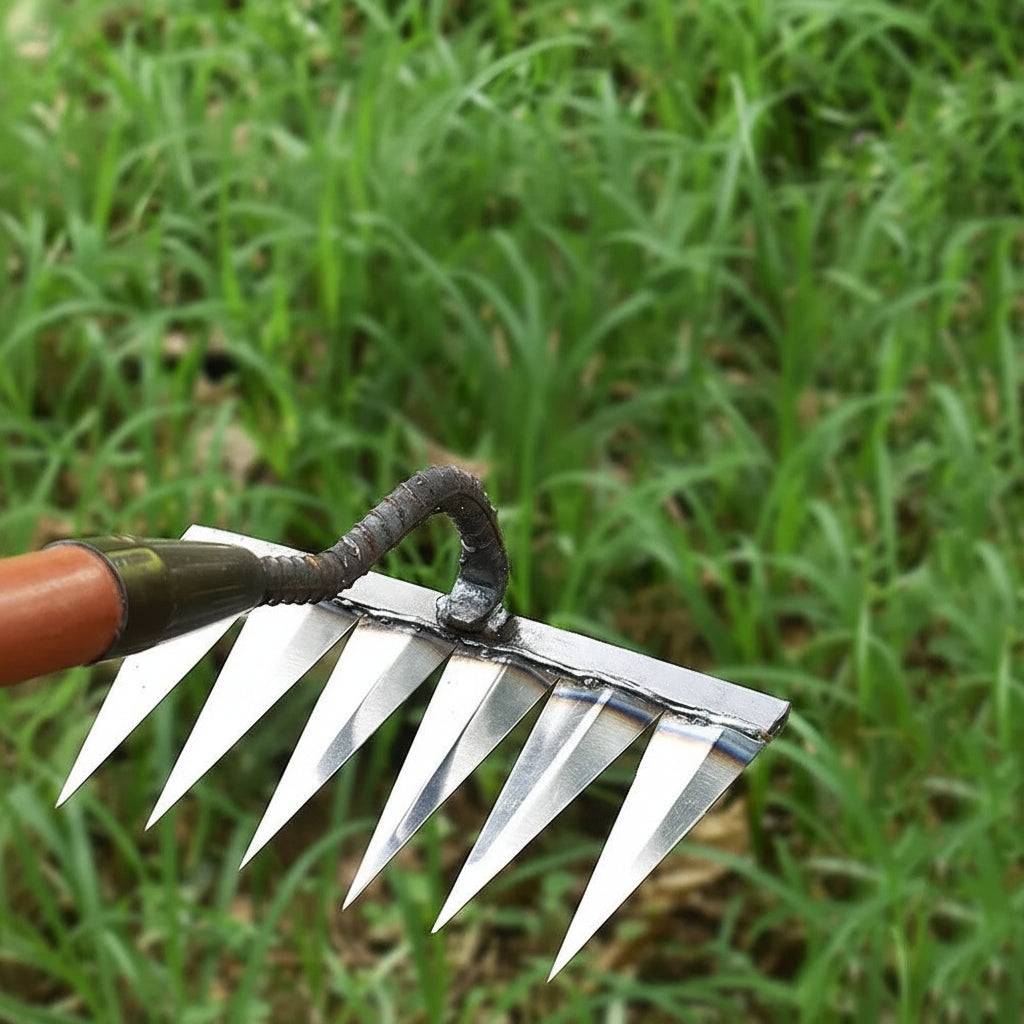 Carbon Steel Weeding Rake Head with Soft Grip Handle, 5-8 Tooth Options