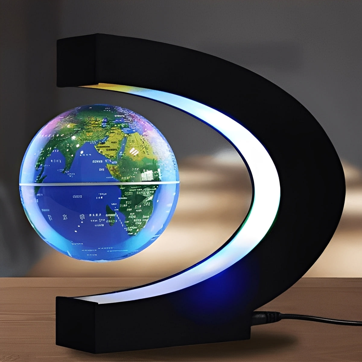 Magnetic Floating Globe with LED Ring Light and 360 Degree Rotation