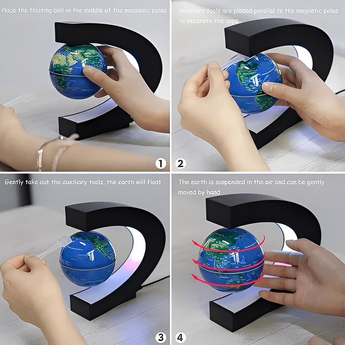 Magnetic Floating Globe with LED Ring Light and 360 Degree Rotation