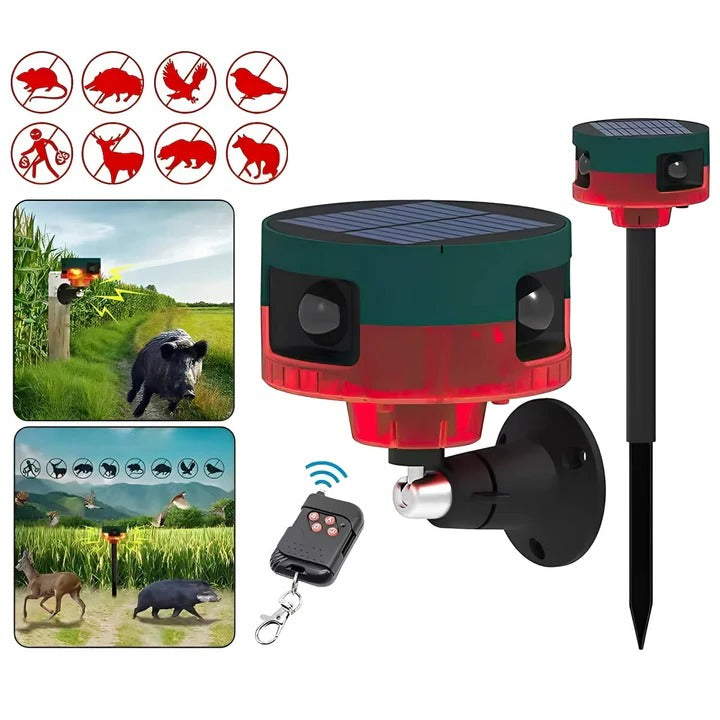 Motion-Activated Solar Pest Deterrent with LED Strobe and Ultrasonic Sound, 26.2ft Range