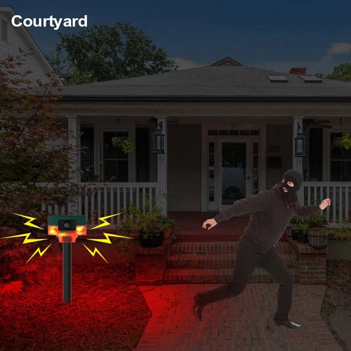 Motion-Activated Solar Pest Deterrent with LED Strobe and Ultrasonic Sound, 26.2ft Range