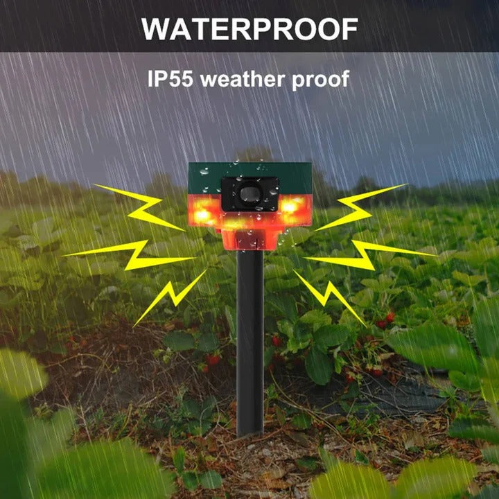 Motion-Activated Solar Pest Deterrent with LED Strobe and Ultrasonic Sound, 26.2ft Range