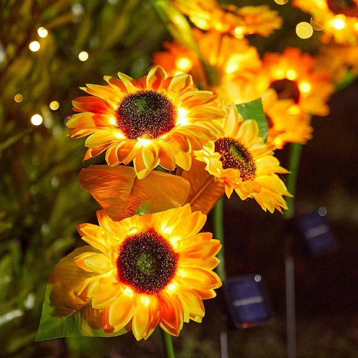 Solar Sunflower Garden Light with Adjustable Iron Stems and Auto Sensor