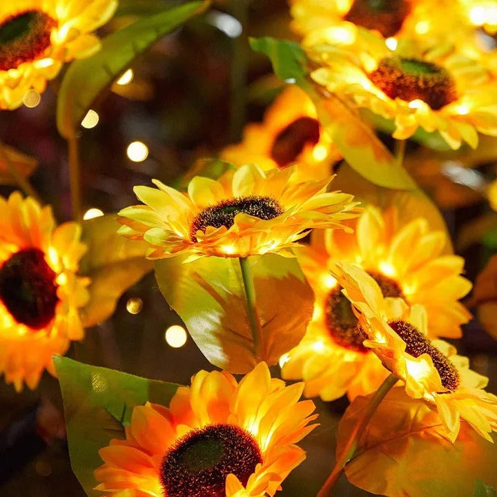 Solar Sunflower Garden Light with Adjustable Iron Stems and Auto Sensor