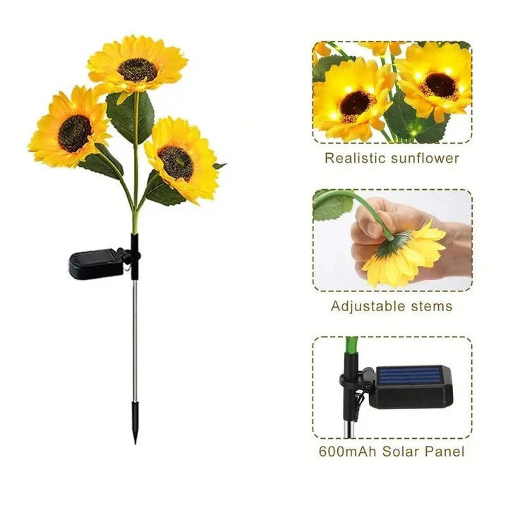 Solar Sunflower Garden Light with Adjustable Iron Stems and Auto Sensor