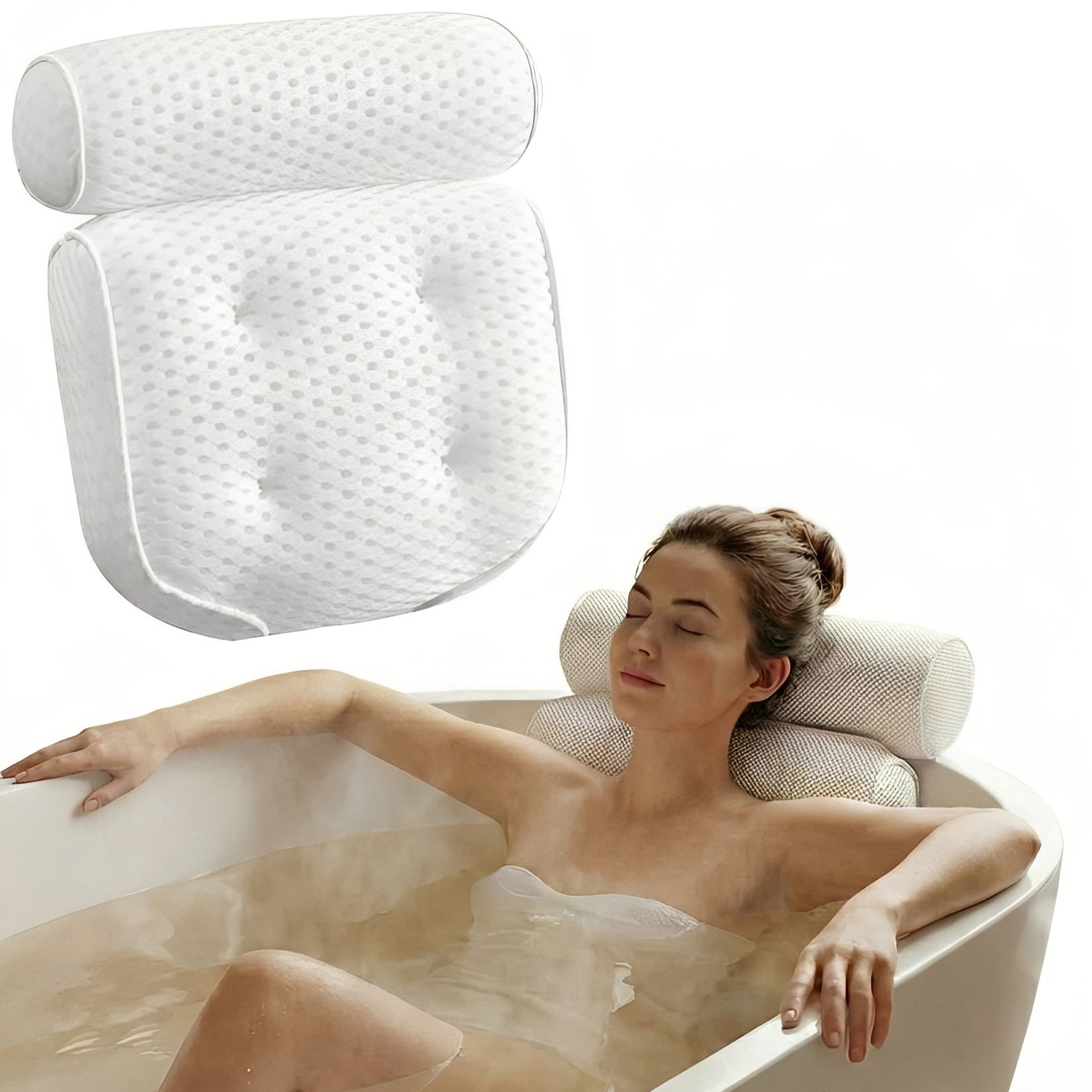 Ergonomic Bath Pillow with 6-Cup Suction and Quick Dry Mesh for Head and Shoulder Support
