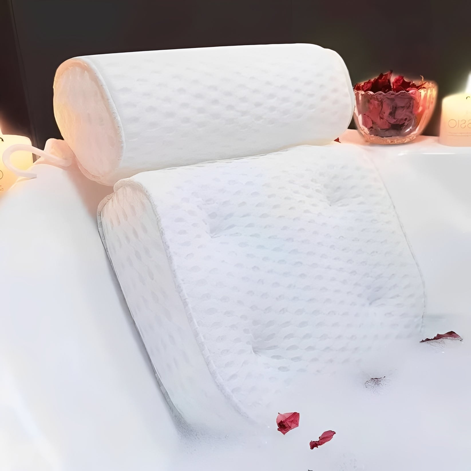 Ergonomic Bath Pillow with 6-Cup Suction and Quick Dry Mesh for Head and Shoulder Support