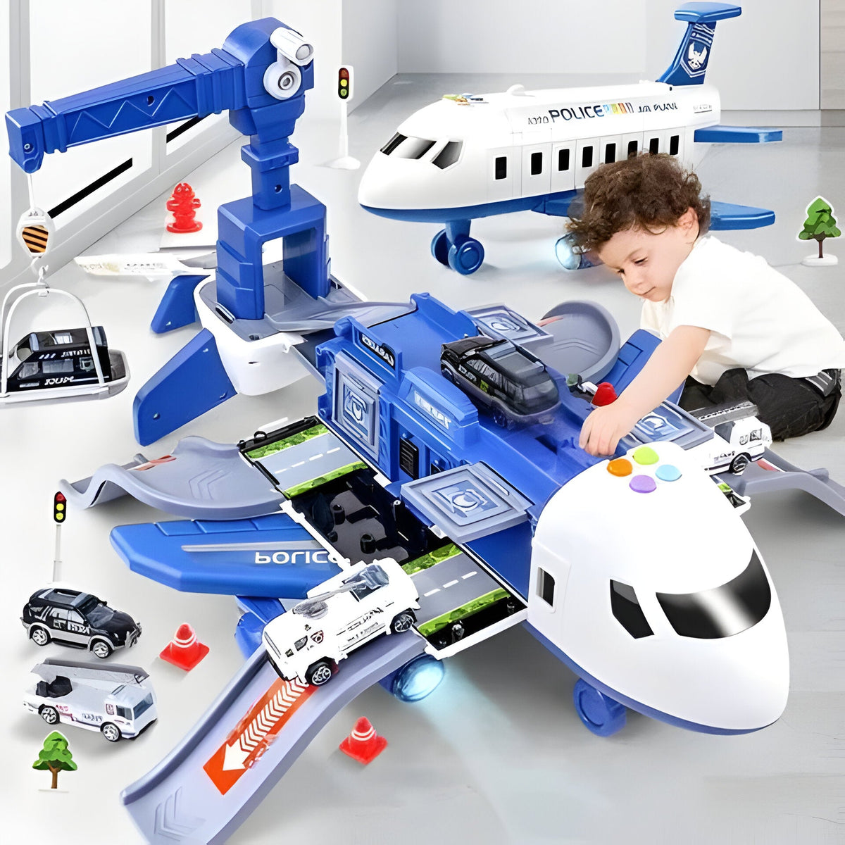 XL Friction Powered Airplane with Interactive Sound Buttons and Cargo Storage, 20 Piece Set