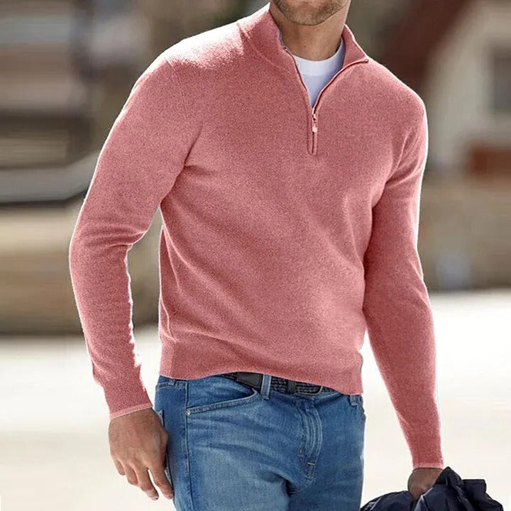Mens Long Sleeve Sweater with Close Fitting Shape and Solid Color Design