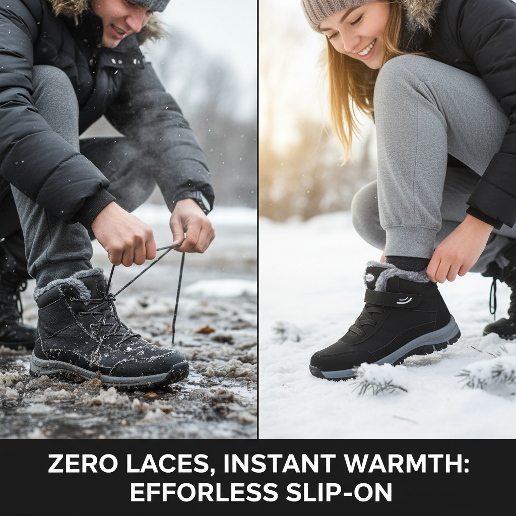 Women's Slip-On Snow Boots with Anti-Slip Outsole and Plush Thermal Lining
