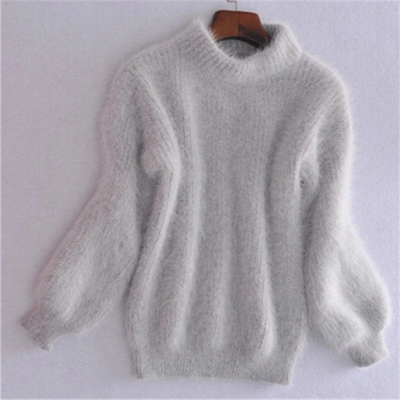 Womens Relaxed Fit Knit Sweater with Vintage Style and Solid Color