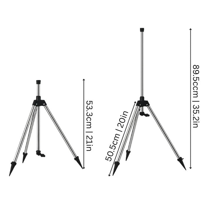 Rotating Tripod Sprinkler with 360 Degree Coverage and Adjustable Height, Double-Sided Spray