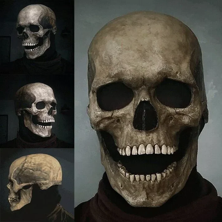 Full Head Skull Mask with Movable Jaw and Realistic Expressions