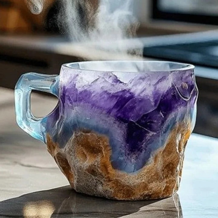 Crystal-Inspired Resin Coffee Mug with Ergonomic Handle and Dishwasher Safe Design
