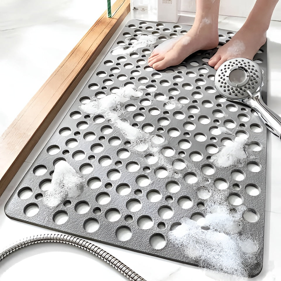Textured Shower Mat with Perforated Drainage and Raised Pattern