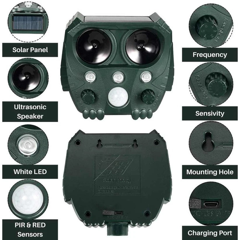 Motion Activated Animal Repellent with Ultrasonic Waves and Infrared Light for Cats, Foxes, Rats and Squirrels