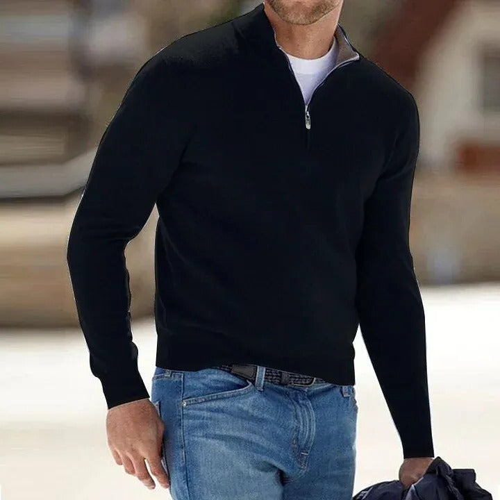 Mens Long Sleeve Sweater with Close Fitting Shape and Solid Color Design