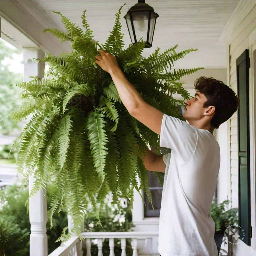 Artificial Boston Fern with 18 Branches and UV Resistant Plastic, 27.5in Spread