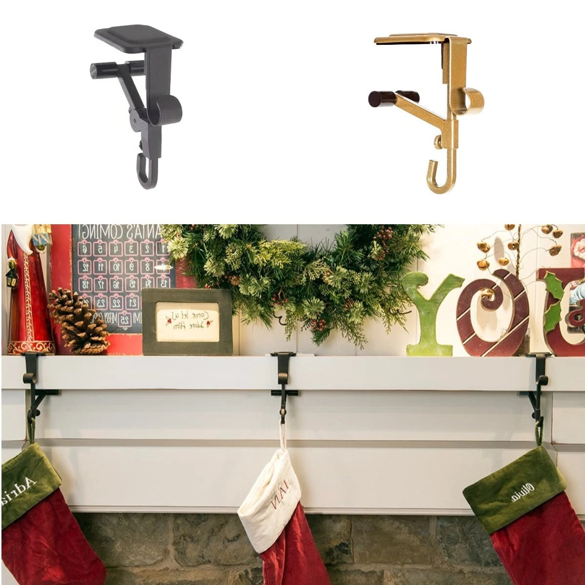 Dual Hook Mantle Holder with Adjustable Extension Rod and Rubber Grip Pads