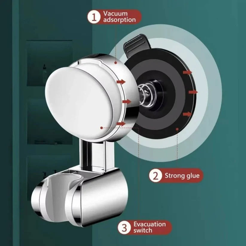 Adjustable Shower Head Holder with Suction Cup Mount and 360 Degree Rotation