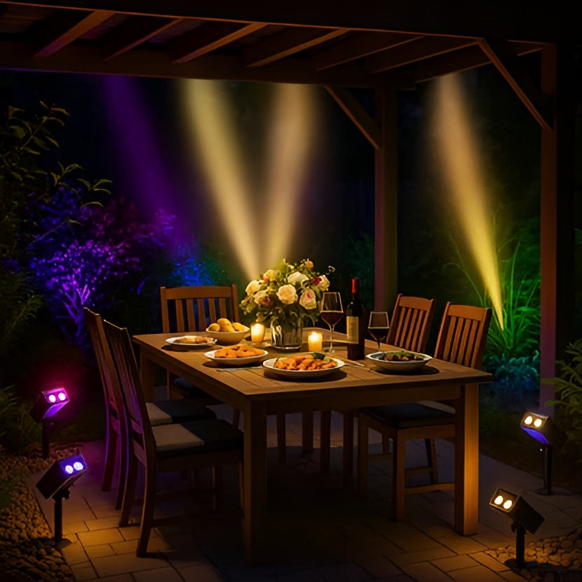 Solar Spotlight with Adjustable Zoom Lens and RGB Color Modes for Garden Paths