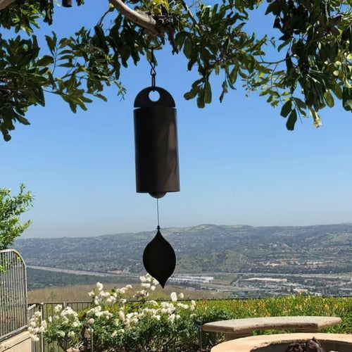 Wind Activated Steel Bell with Dual Resonance Chamber and Ash Wood Clapper