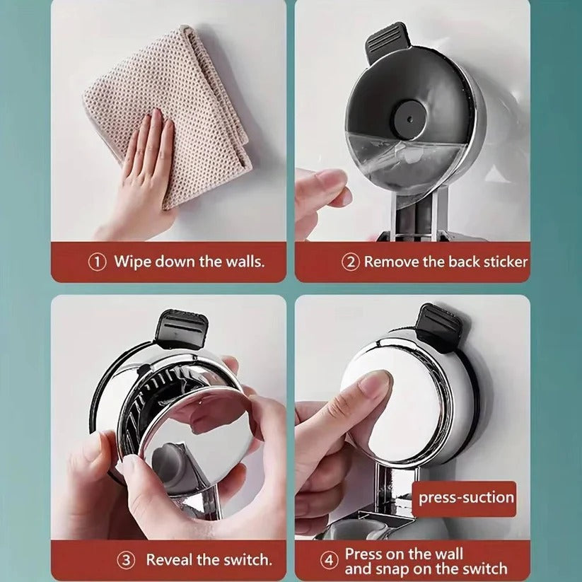 Adjustable Shower Head Holder with Suction Cup Mount and 360 Degree Rotation