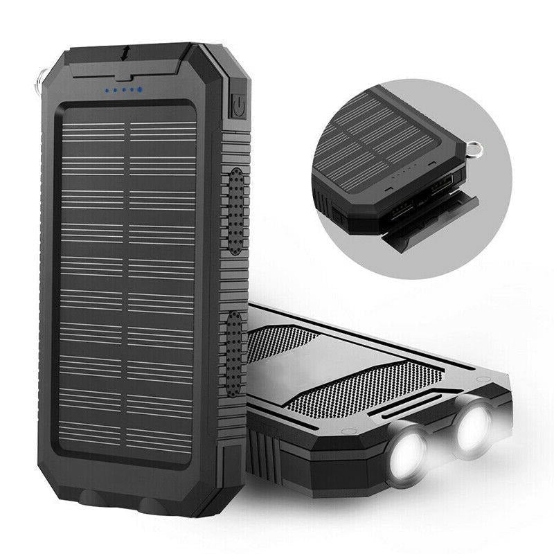 Solar Power Bank 500000mAh with Dual USB Ports and LED Flashlights, IP44 Splash Protection
