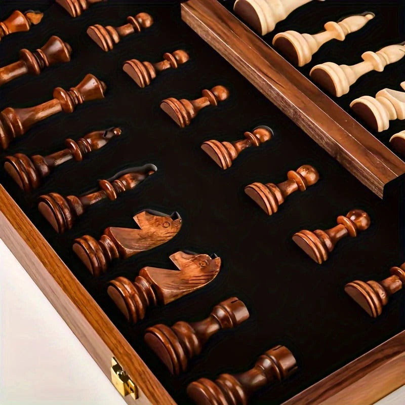 Chess Board with 34 Wooden Pieces and Stable Base, 15.7 Inch