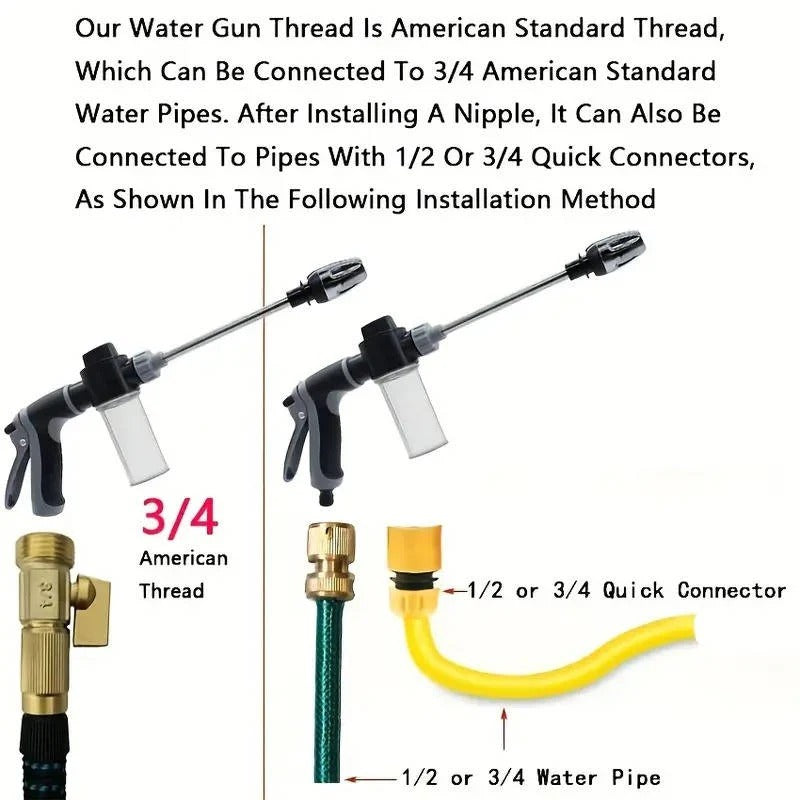 Long Handle Garden Hose Nozzle with Three Spray Patterns and Flow Lock