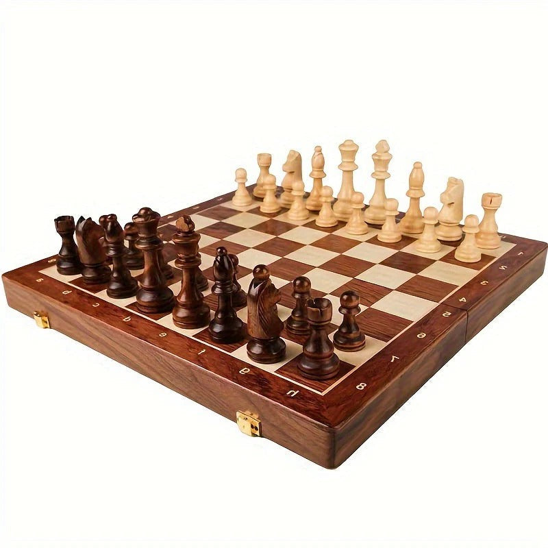 Chess Board with 34 Wooden Pieces and Stable Base, 15.7 Inch