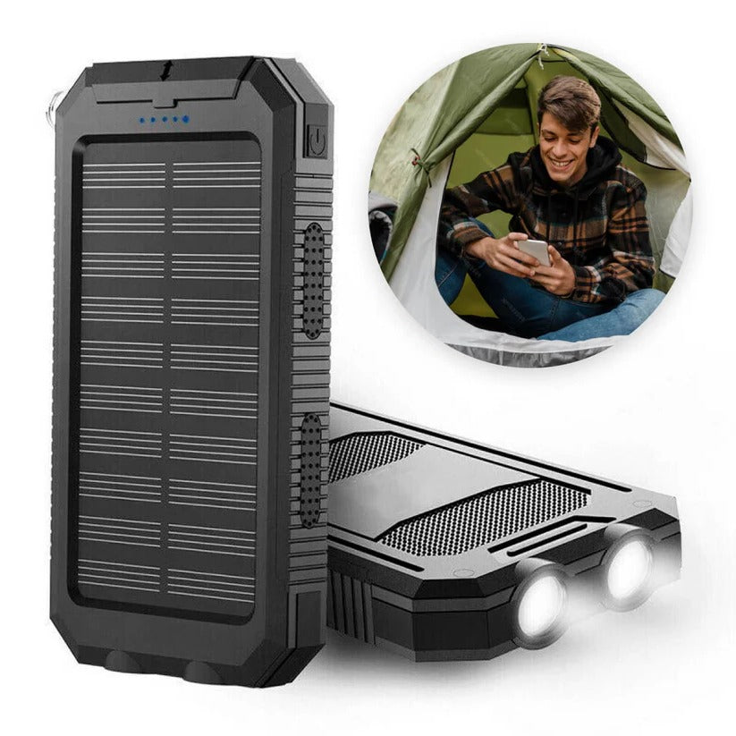 Solar Power Bank 500000mAh with Dual USB Ports and LED Flashlights, IP44 Splash Protection